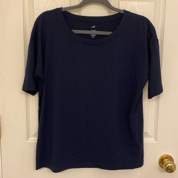J. Jill Navy Luxe-Supima Elbow-Sleeve Tee - Picture 2 of 8